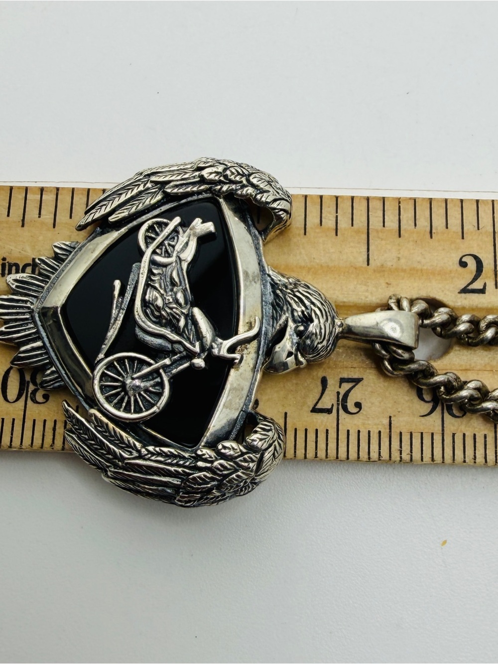 Vintage Silver Eagle Motorcycle Pendant Necklace - Black Accent Men’s Womens - Picture 11 of 11